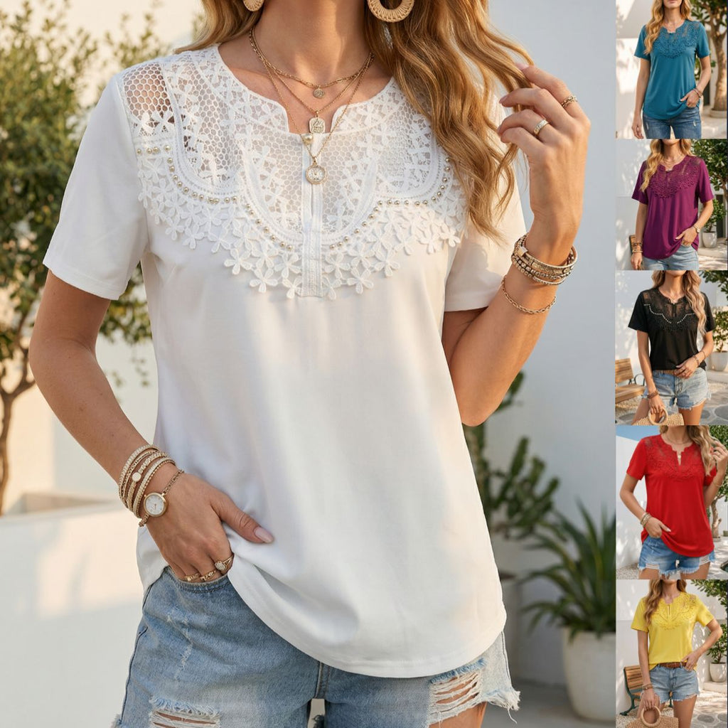 Women's Pearl-Trim Hollow-Out Blouse
