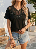 Women's Pearl-Trim Hollow-Out Blouse